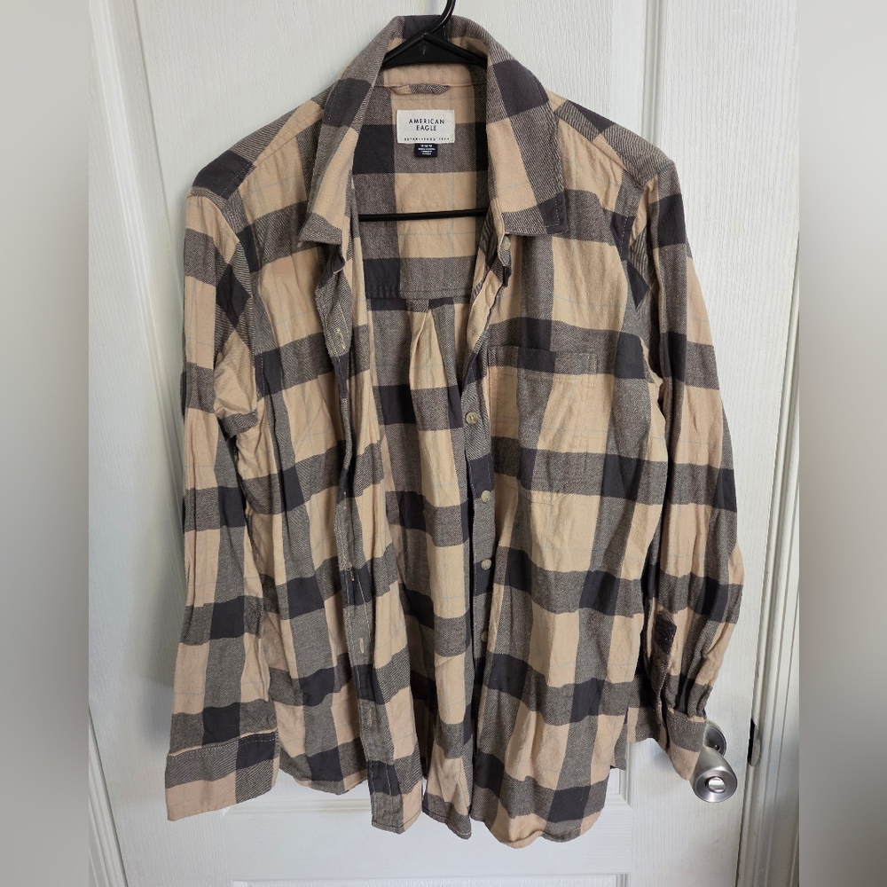 American Eagle Outfitters Men's Checkered Shirt - Black and Tan